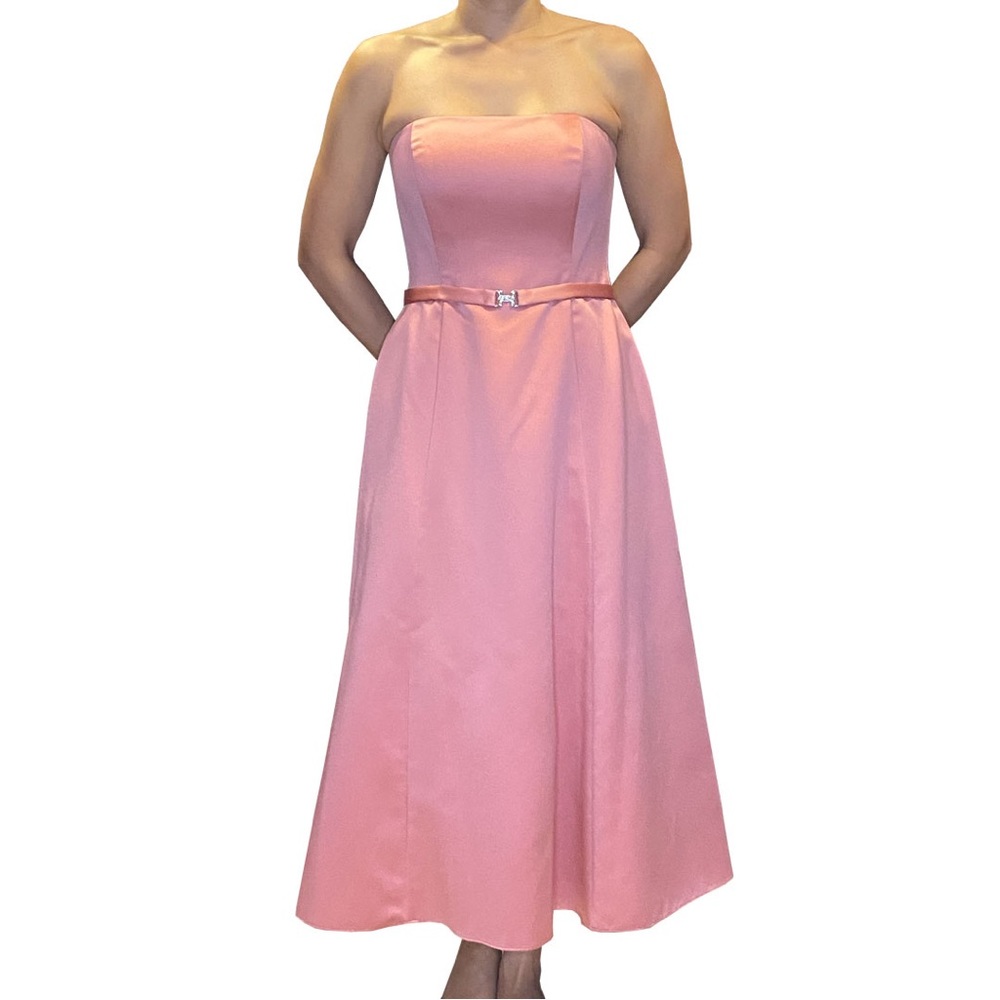 Michaelangelo Rose Petal Pink Bridesmaid Strapless Midi Dress